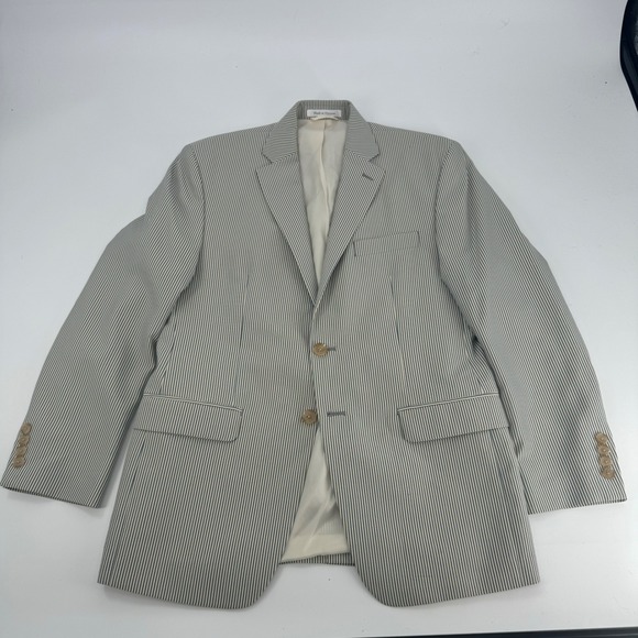 Lauren Ralph Lauren Mens 38S Beige/White Striped Two Button Blazer Jacket - Picture 1 of 4